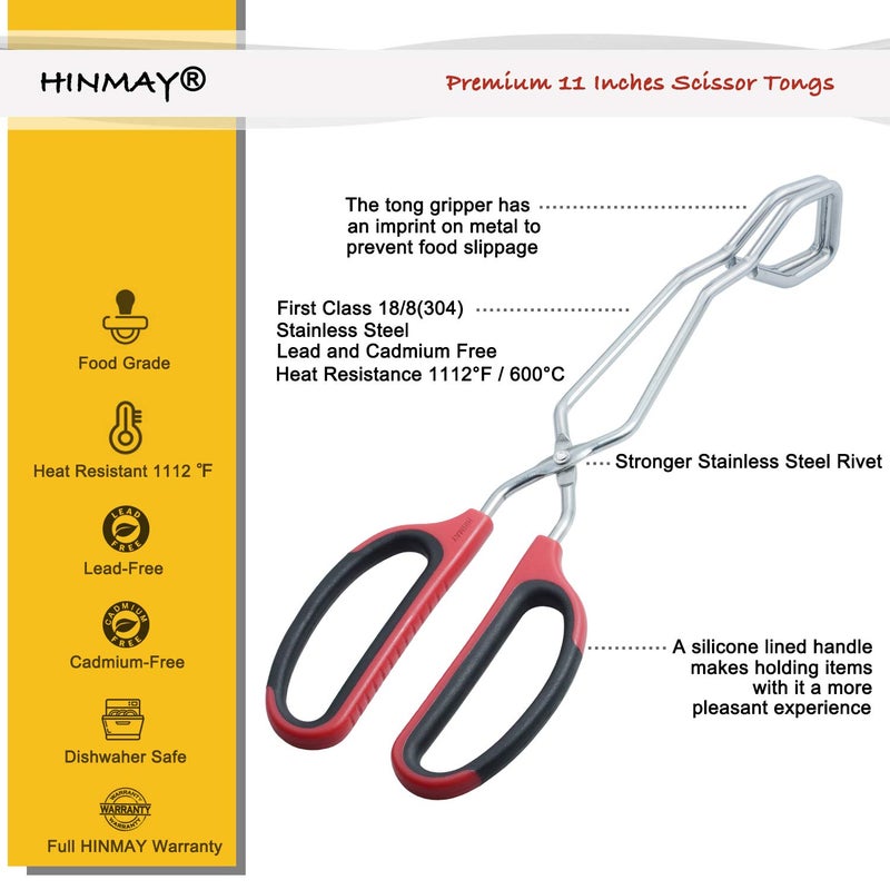 HINMAY Stainless Steel Scissor Tongs 11-Inch Heavy Duty Grilling Tongs, Set of 2 - Image 2